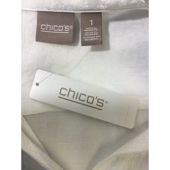 CHICO'S 1 M white viscose collared button up long sleeve blouse shirt NWT 0B14 - Picture 6 of 8